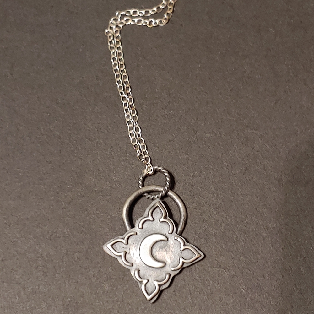 Kerr Metal Artisan Handmade Sterling Silver Fancy Crescent Moon Necklace